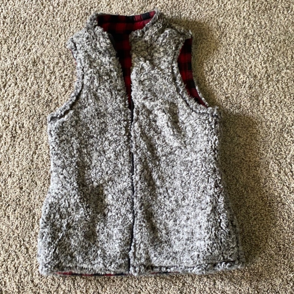 Reversible Sherpa Buffalo plaid vest